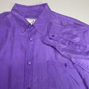 Florenzi Nouveau Silk Shirt Mens L Button Down Long Sleeve Chest Pocket Purple